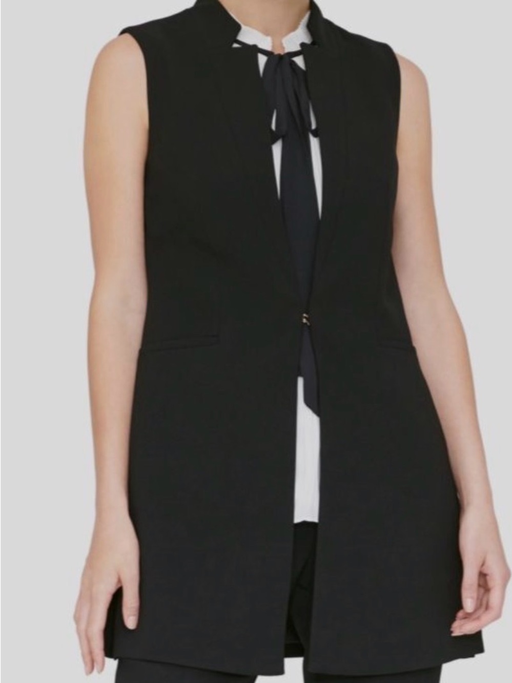 DKNY Black Sleeveless Longline Vest with Open Front